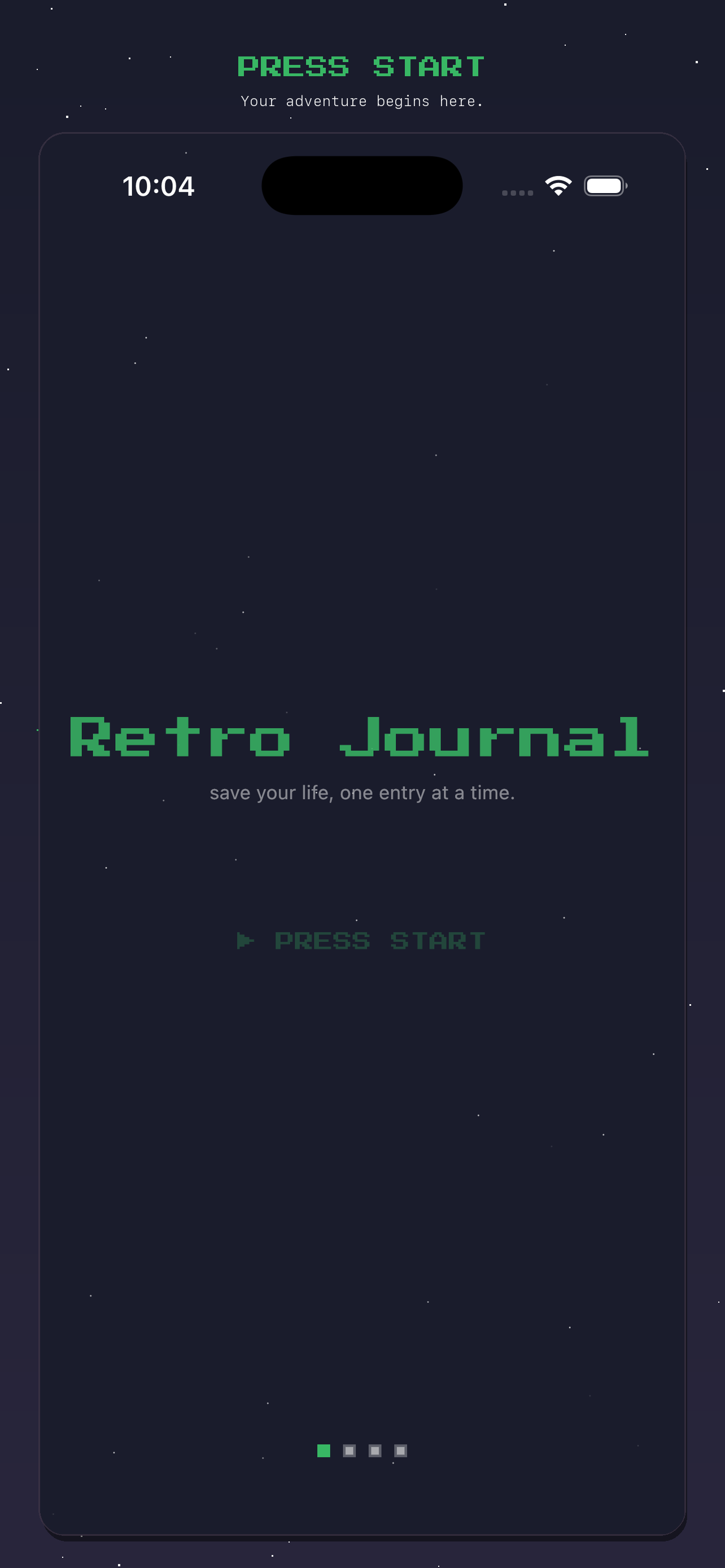 Retro Journal onboarding screen